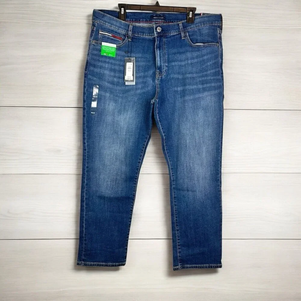Tommy Hilfiger Men’s Straight Fit Stretch Jeans Size 40 x 30 Blue Dark Wash NWT - Picture 2 of 11